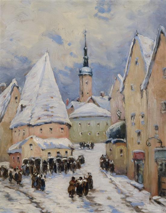 Lady E.A.Bax-Ironside A snowy day in Reva, Estonia 16 x 12.75in., unframed